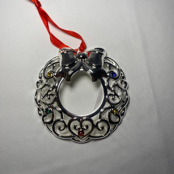 Lenox Sparkle and Scroll Wreath Ornament Multicolor Gems Silver 893113 NIP - Picture 3 of 4